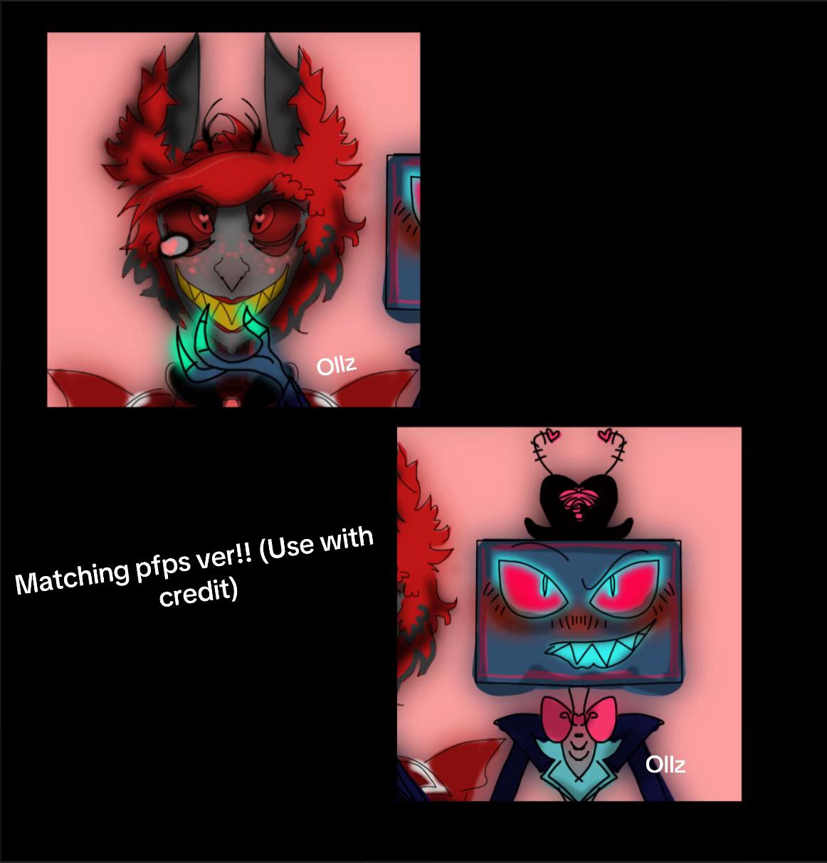 I don’t care if you hate the ship they are lit me and my bf! The way vox is a loud ADHD gremlin and Alastor is his neurodivergent boyfriend, the only one who can calm him down really speaks to me,, also vox being a screen and alastor being a radio is literally symbolic of how they communicate but never understand each other and yet still hold hands through the static. #Alastor #Vox #artist #matchingpfp #mlm